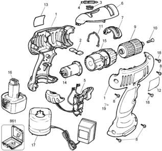 Default Diagram and Parts List for Q185K Type 1 Black and Decker Electric Drill